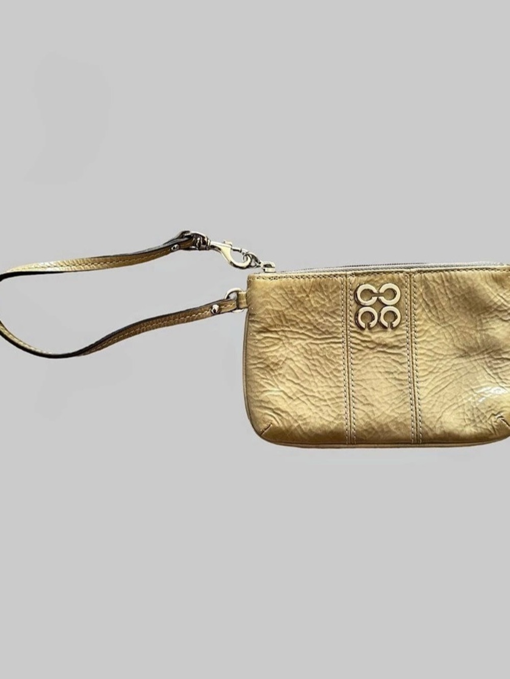 Coach Y2K Metallic Crinkled Leather Small Corner Zip Wristlet Gold